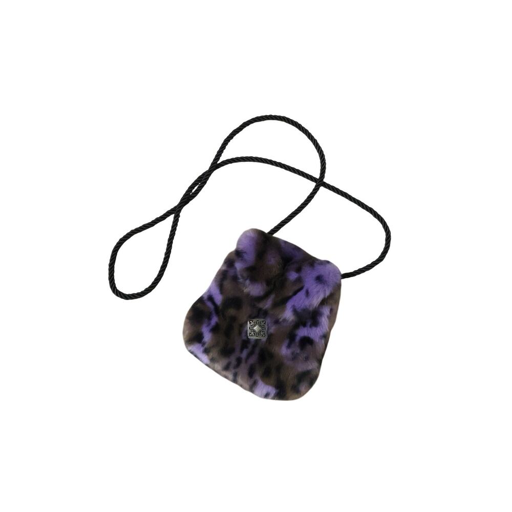 Christine Clarke Purple Leopard Fuzzy Faux Fur Soft Shoulder Bag Purse y2k